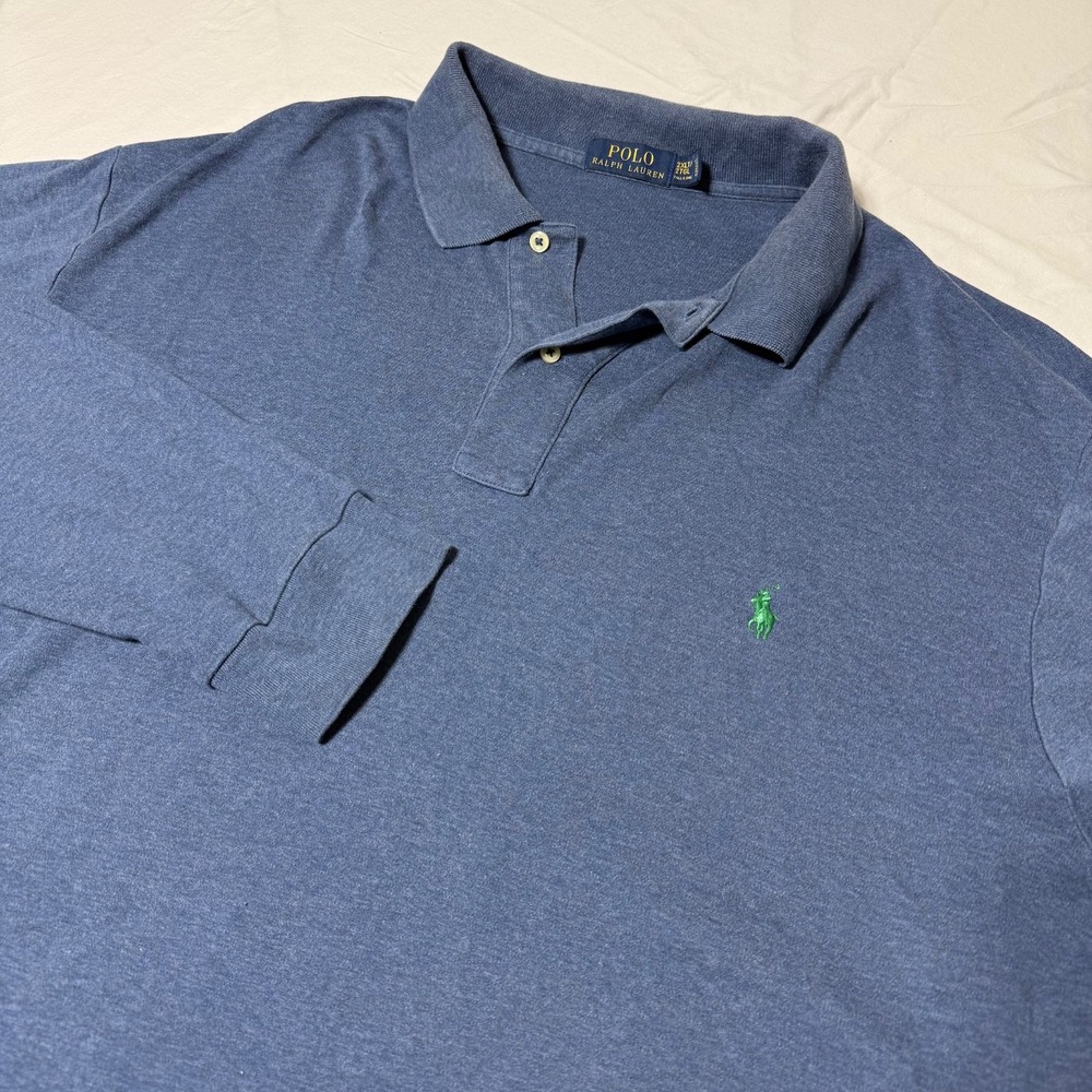 Polo Ralph Lauren Men’s 2XLT Blue Long Sleeve 100% Cotton Shirt Orange Pony
